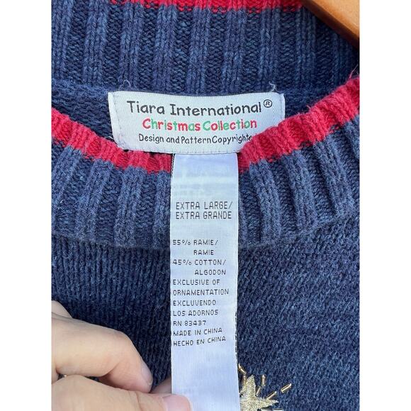 Tiara International Christmas Collection Pullover Mock Sweater Happy Holidays XL - Picture 3 of 6